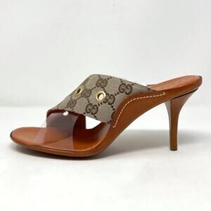 Gucci Monogram Canvas & PVC‎ Slide Sandals – Size 7.5